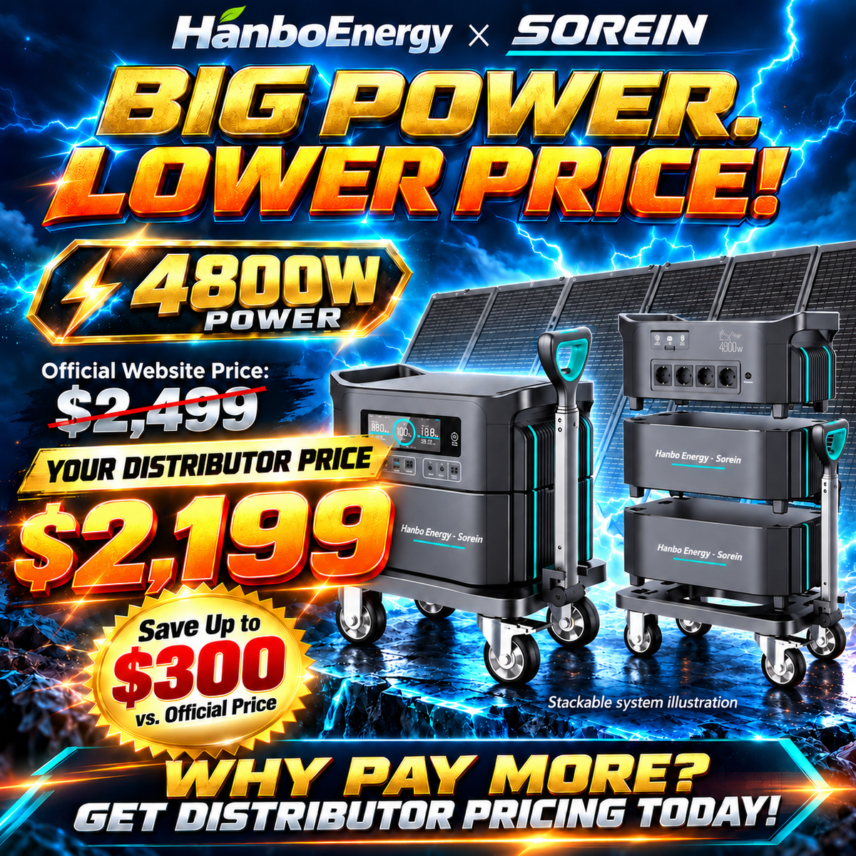 G4800 HanboEnergy - Portable Power Station 4800W All in One Generator solar battery storage